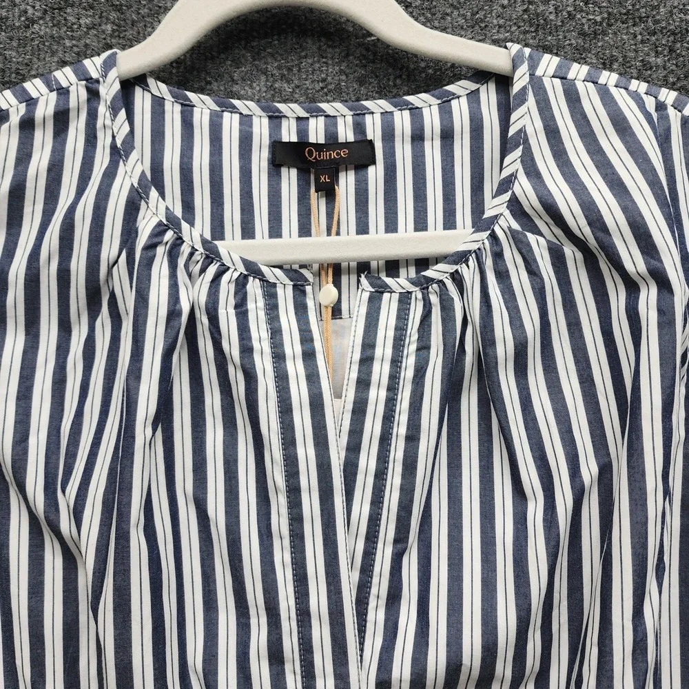 NWT Quince Organic Cotton Poplin Tiered Maxi Dress Hudson Stripe XL Pockets - Picture 6 of 12